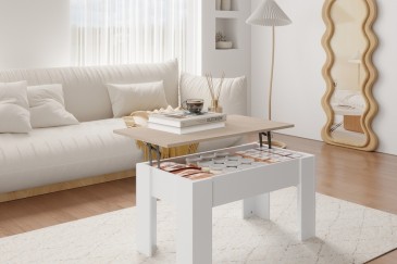 Mesa de centro em carvalho e branco ao MELHOR PREÇO