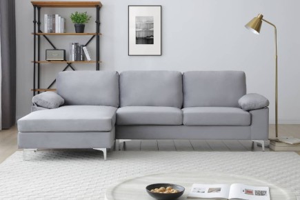 Sofá Chaise longue de 3 Lugares LUSINA Cinzento REVERSÍVEL