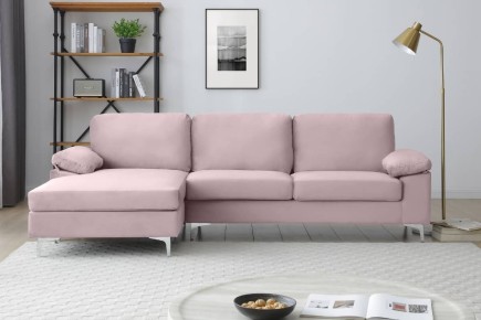 Sofá Chaise longue de 3 Lugares LUSINA Rosa Claro REVERSÍVEL