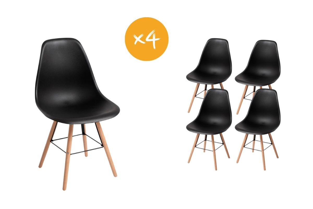 Pack 4 cadeiras NORDIC pretas design Pack 4 cadeiras NORDIC pretas design