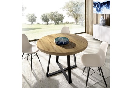Mesa de salón circular extensible con patas metálicas al MEJOR PRECIO