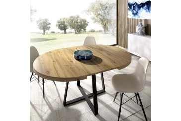 Mesa de salón circular extensible con patas metálicas al MEJOR PRECIO