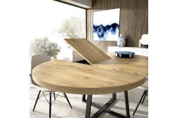 Mesa de salón circular extensible con patas metálicas al MEJOR PRECIO