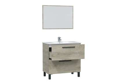 Mueble de baño 80 cm con 2 cajones en color roble alaska