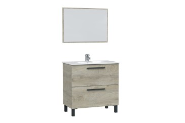 Mueble de Baño ATHENA Roble 2 Cajones y Espejo