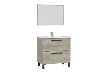 Mueble de Baño ATHENA Roble 2 Cajones y Espejo
