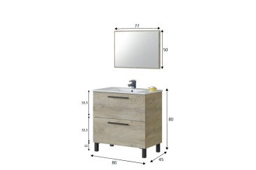 Móvel de casa de banho de 80 cm com 2 gavetas em cor carvalho alaska