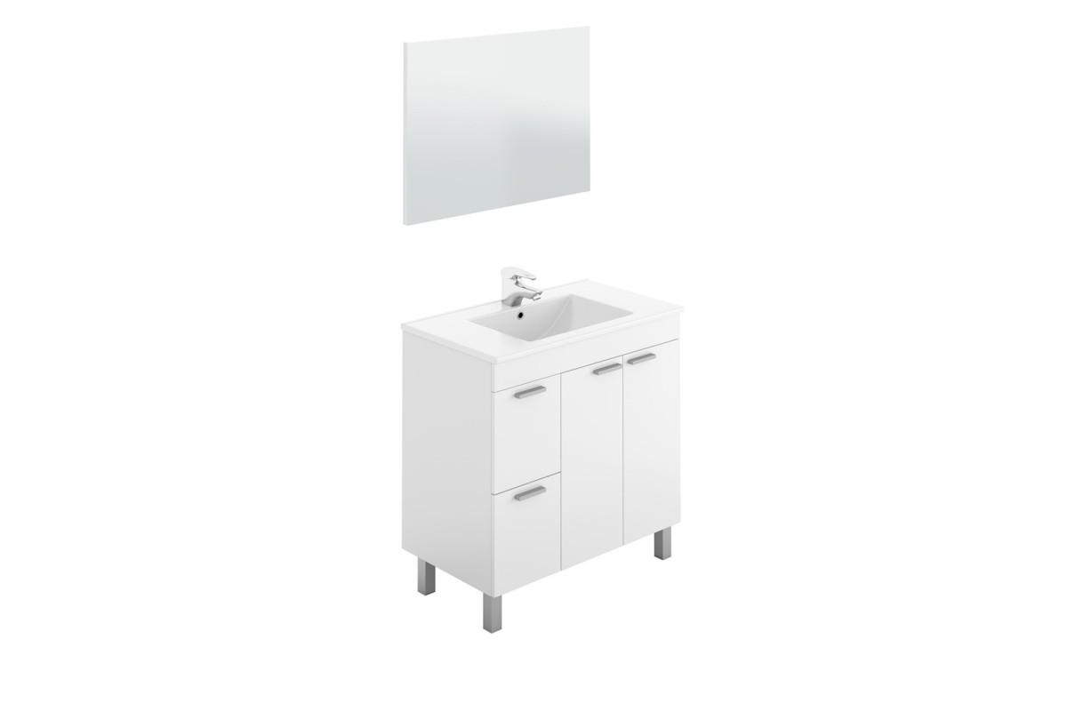 Móvel de casa de banho AKTIVA branco com 2 portas, 2 gavetas e espelho Móvel de casa de banho AKTIVA branco com 2 portas, 2 gavetas e espelho