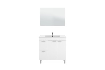 Móvel de casa de banho de 80 cm com 2 portas e 2 gavetas em branco brilho