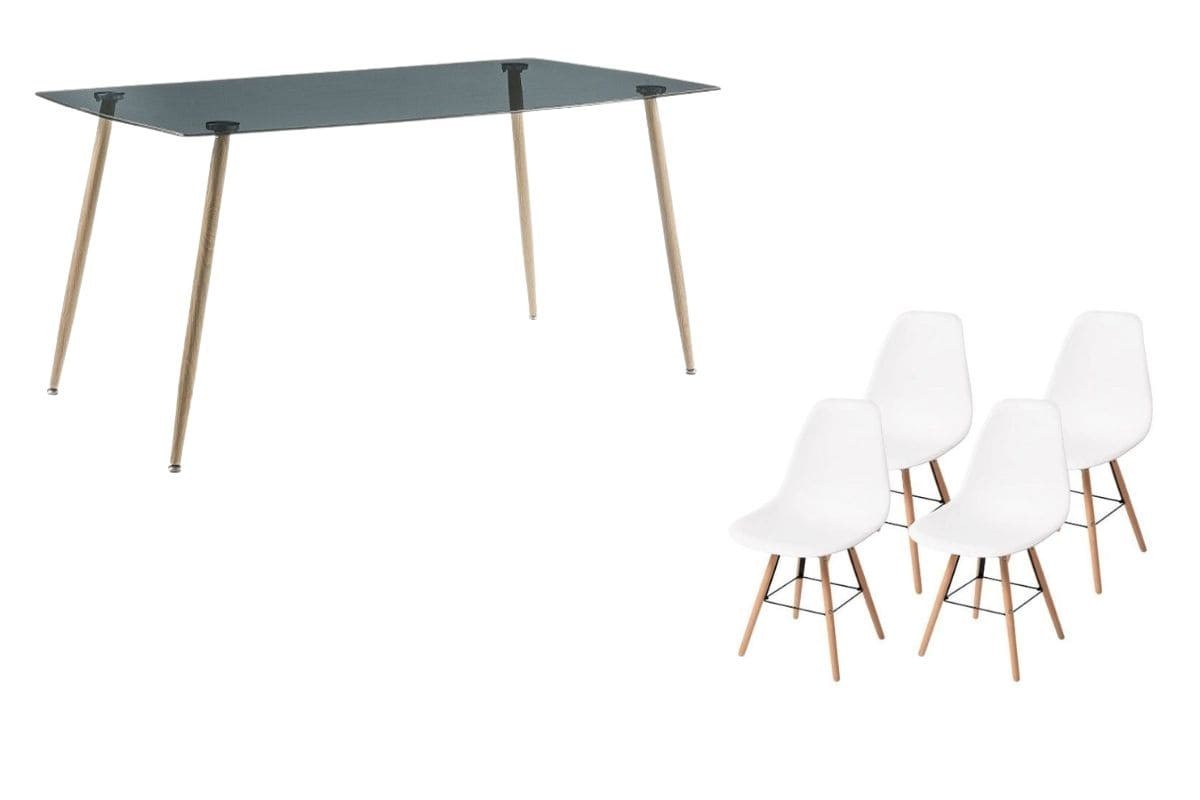 PACK Mesa comedor IENA + 4 sillas NORDIC Blanco PACK Mesa comedor IENA + 4 sillas NORDIC Blanco