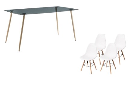 PACK Mesa de cristal de salón + 4  Sillas NORDIC en Blanco
