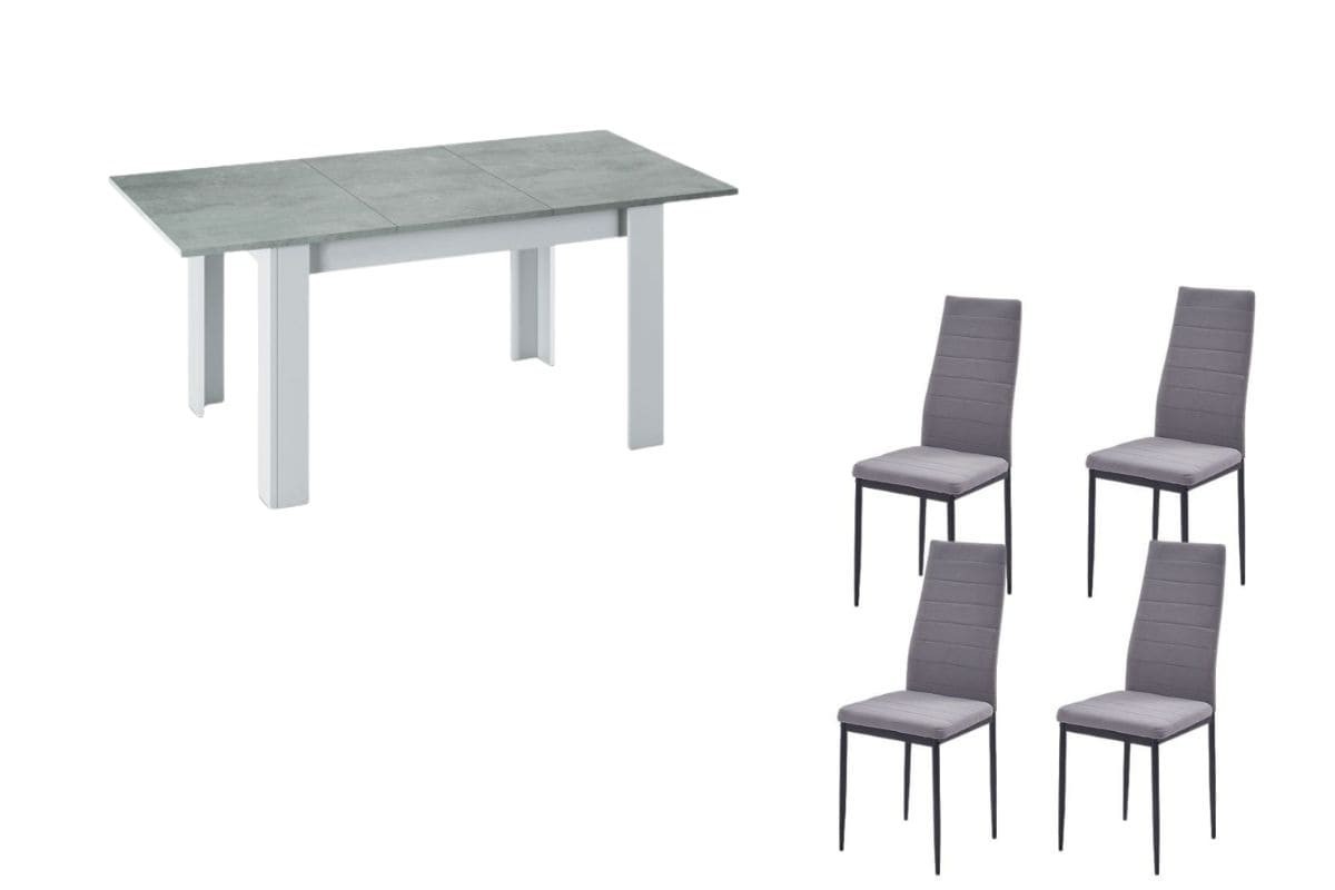 PACK Mesa extensible cemento + 4 Sillas Yuri Gris