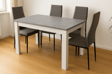 PACK Mesa extensível efeito cimento + 4 cadeiras Yuri cinzentas