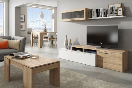 Pack salón completo Nexus Roble Canadian y Blanco al mejor precio