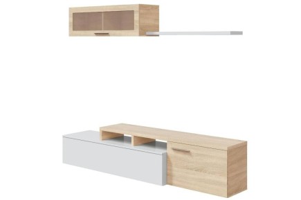 Pack salón completo Nexus color Roble Canadian y Blanco Brillo
