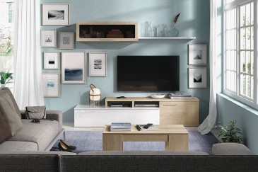 Pack salón completo Nexus color Roble Canadian y Blanco Brillo