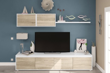 Pack de móveis de sala de estar nórdicos branco e carvalho