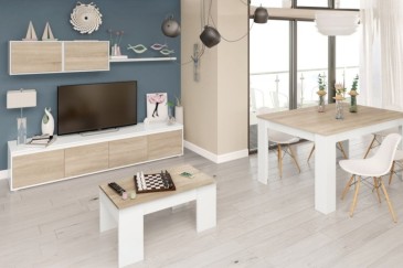 Pack de móveis de sala de estar nórdicos branco e carvalho ao MELHOR PREÇO