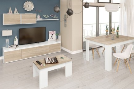 Pack de muebles de salón nórdicos blanco y roble al MEJOR PRECIO