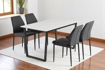 Pack Poupança Mesa de Jantar FAENZA + 4 Cadeiras LUSK Cinzento Escuro