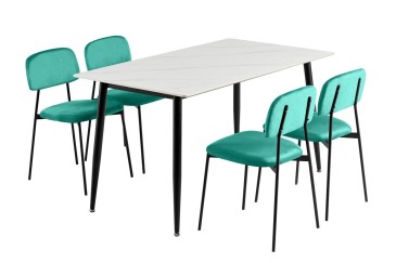 Pack Mesa de salón POLITANO + 4 Sillas CAPRI verdes