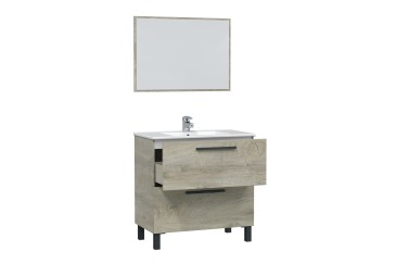 Pack Mueble de Baño ATHENA Robles 2 cajones con espejo + Columna 1P