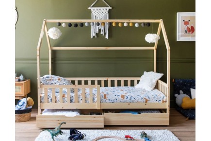 Original cama infantil de cor carvalho em forma de cabana