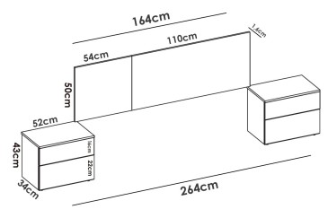 Quarto de Casal MAIA + Sommier com arrumação 150 + Colchão 150x190 + Cômoda AO MELHOR PREÇO
