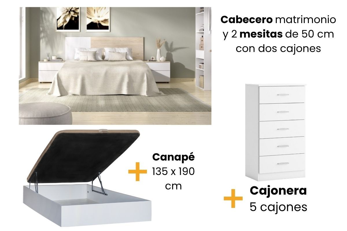 Pack Quarto MAIA + Canapé RECKTO + Cômoda COUPLE Pack Quarto MAIA + Canapé RECKTO + Cômoda COUPLE