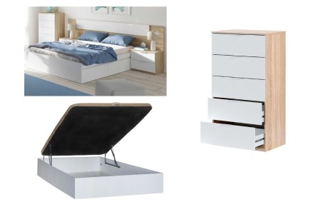 PACK Quarto MEDITERRANEO + Sommier com arrumação RECKTO 150 + Cómoda
