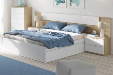 Quarto de casal Mediterraneo + sommier com arrumação 150 + Cómoda 5 gavetas