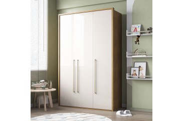 Roupeiro de 3 portas e 2 gavetas nas cores branco e carvalho ao melhor preço da internet