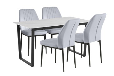 Conjunto de 4 cadeiras de design estofadas em cinzento