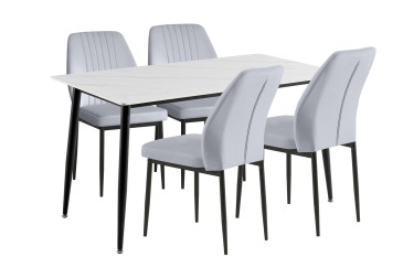 Conjunto de 4 cadeiras de design estofadas em cinzento