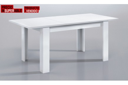 Pack de 1 mesa de sala extensível em branco brilho + 4 cadeiras Sakura bege