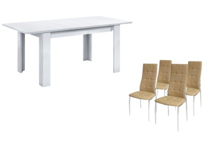 Pack de 1 mesa de sala extensível branca + 4 cadeiras Sakura cinzentas