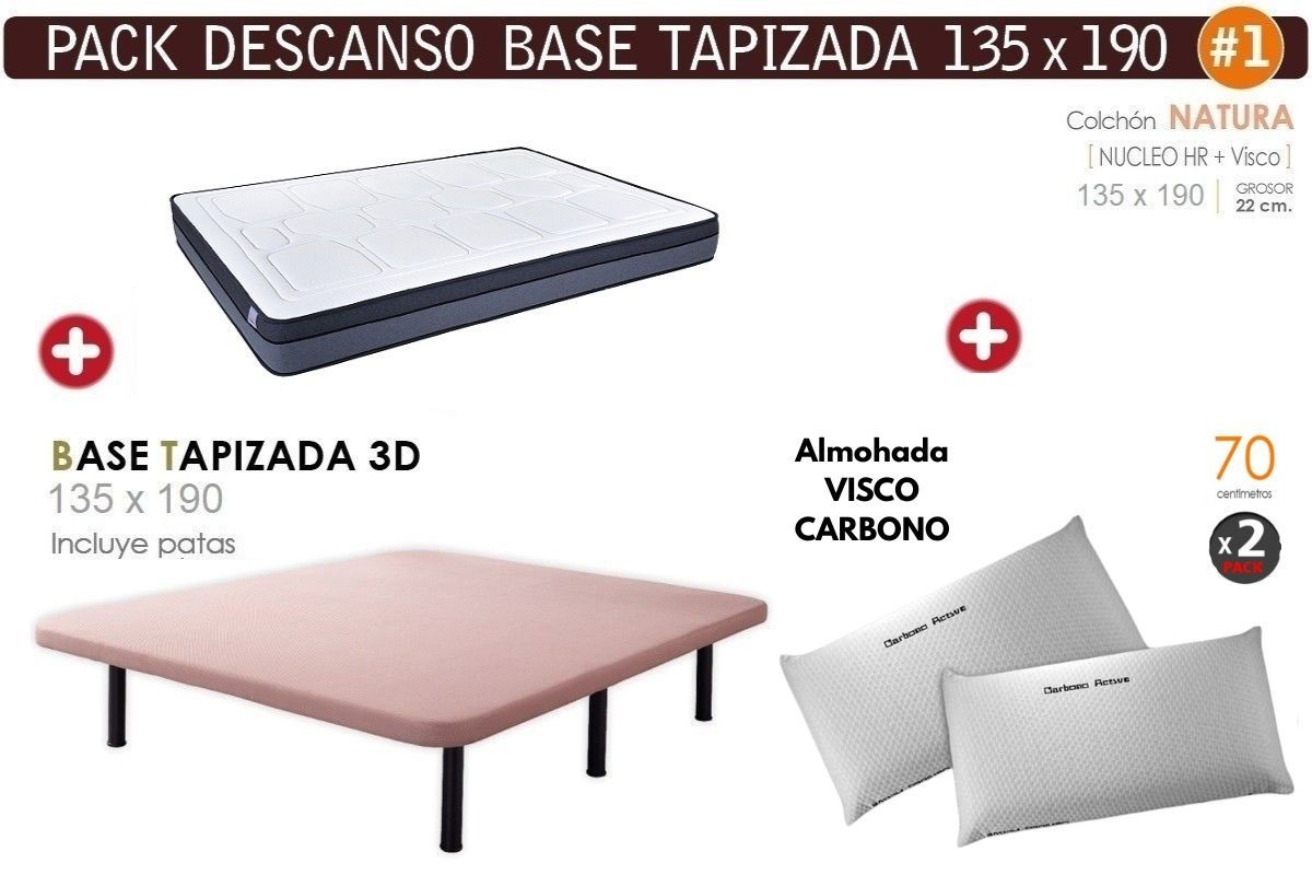 Pack AHORRO Descanso - Base + Colchón Natura Viscoelástico 135x190 Pack AHORRO Descanso - Base + Colchón Natura Viscoelástico 135x190