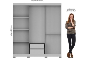 Roupeiro com 6 portas e 2 gavetas nas cores Angelin e Branco ao melhor preço da internet