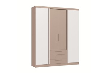 Roupeiro com 4 portas e 3 gavetas nas cores Moka e Branco ao melhor preço da internet