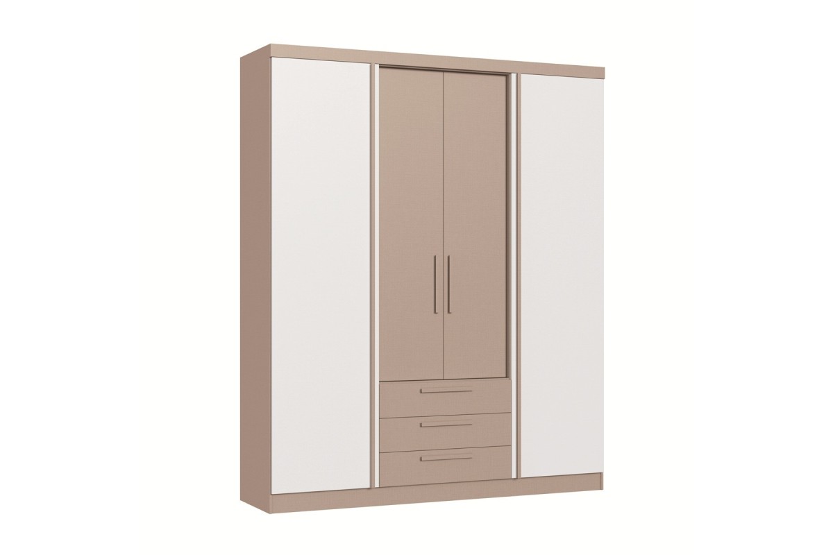 Roupeiro BRAVO 4 Portas 3 Gavetas Moka e Branco