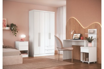 Roupeiro com 4 portas e 2 gavetas na cor branca ao melhor preço da internet