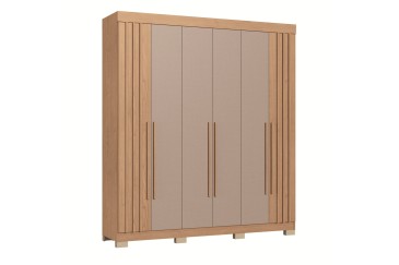 Roupeiro 178,8 x 203 cm com 6 portas e 2 gavetas em Moka e Carvalho