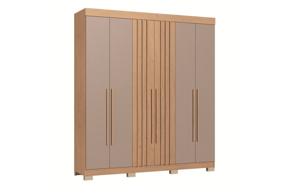 Roupeiro 178,8 x 203 cm com 6 portas e 2 gavetas em Moka e Carvalho Roupeiro 178,8 x 203 cm com 6 portas e 2 gavetas em Moka e Carvalho