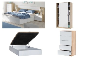 PACK Quarto MEDITERRANEO + Cama Rebatível RECKTO 150 + Cómoda de 5 gavetas + Roupeiro TOP