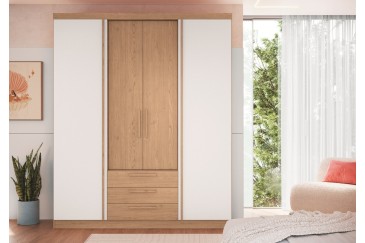 Armario BRAVO 4 Puertas 3 Cajones Roble y Blanco