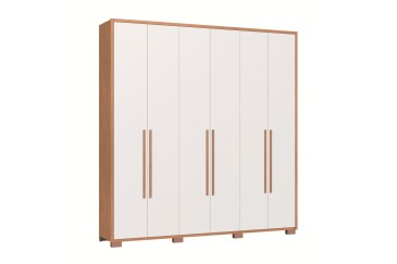 Roupeiro 6 portas 3 gavetas nas cores Cedro e Branco ao melhor preço