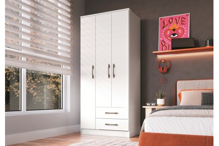 Roupeiro MOSCOU 3 Portas 2 Gavetas Branco
