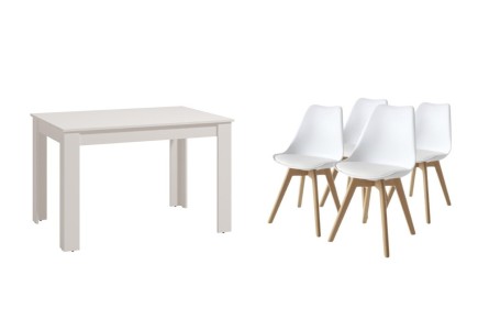 PACOTE de 1 mesa de centro extensível + 4 cadeiras Beech em cor branca