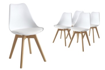 PACK de 1 Mesa de salón + 4 Sillas NORDIC Blancas