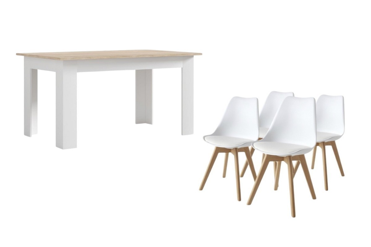 PACK Mesa ANNIKA + 4 Sillas BEECH Blancas PACK Mesa ANNIKA + 4 Sillas BEECH Blancas